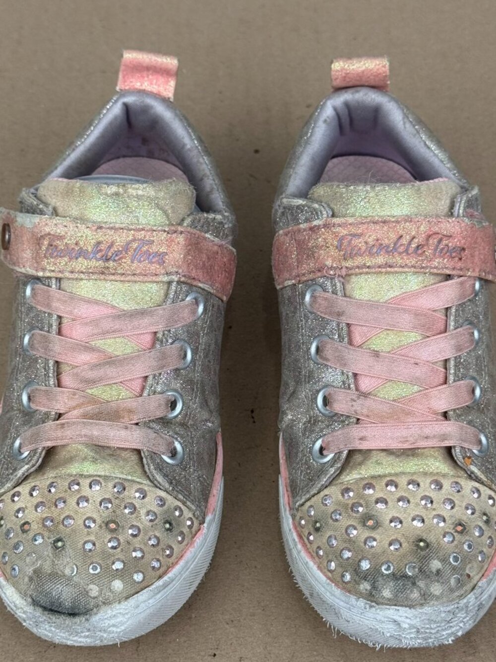 Skechers Twinkle Toes Sparkle Glitz Toddler Girls Size 12.5 Silver Pink Sneakers